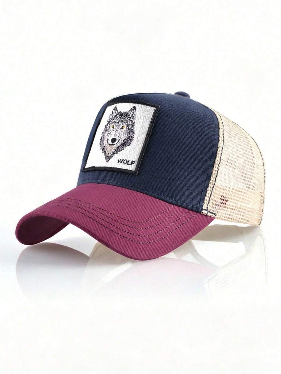 1 pieza Gorra de béisbol unisex con bordado de lobo, gorra de camionero ajustable para primavera/verano, protección solar para exteriores, playa y deportes - Multicolor - Ver 1