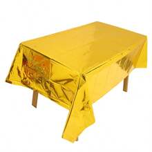 1pc Metallic Foil Disposable Tablecloth, Shiny Solid Color, For Birthday Party Decoration - Gold - View 4