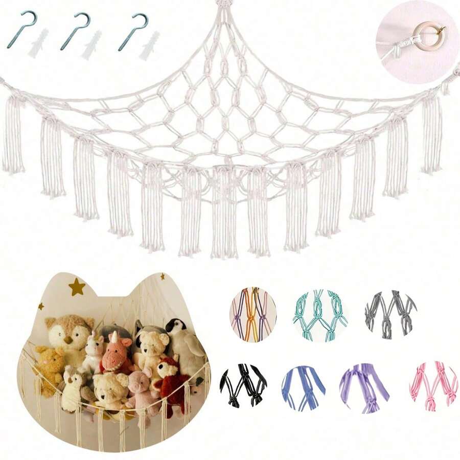 1/2pcs Plush Animal Doll Hammock Or Net Corner - Large Doll Hammock Net Suitable For Plush Animal Room Decor - Cute Plush Animal Storage Rack, Plush Doll Storage Rack - Essential Wall Bedroom Home Decor - Beige - View 1