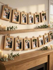 20/10/1pc Vintage Kraft Paper Photo Frame With Clips And Hemp Rope, Banner Home Decor, Suitable For Wedding, Anniversary, Birthday, Holiday Party, Clip-On Photo Display Rack, Multi-Functional Hanging Photo Banner, Suitable For Home And Office Decoration - Picture Frame - View 8