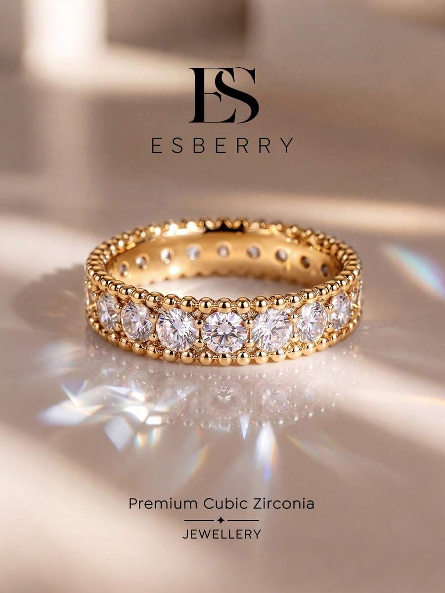 ESBERRY 1pc Cubic Zirconia Engagement Ring/Wedding Ring, Women's Promise Ring/Eternity Ring, Exquisite Women's Jewelry, Party And Date Night Gift - Full Diamond Ring - View 1