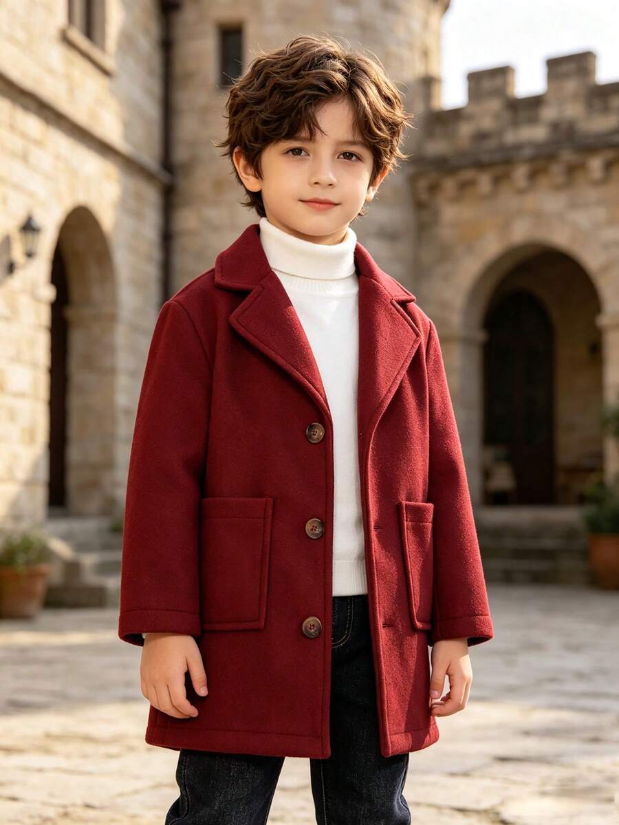 Autumn/Winter Boys Overcoat, Casual Minimalist Comfortable Style, Suitable For Daily Wear, Outdoor Activities, School