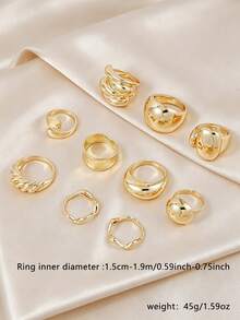 10Pcs Gold Layered Stacking Rings, Asymmetrical Glossy Dome Open Rings Set, Punk Hip Hop Finger Jewelry For Women Party Daily Wear - Yellow Gold - View 2