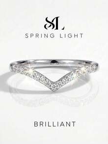 1pc Minimalist V-Shaped Moissanite Ring, Suitable For Party, Ball And Birthday Wear - Shallow V-shaped Moissanite Pavé Ring - View 6