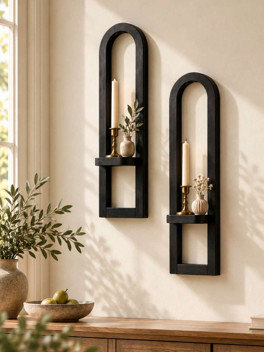 1pc/2pcs Wall Decor Floating Shelf Arch Wall Mounted Display Shelf Modern Minimalist Black Storage Rack Home Decoration Organizer For Living Room Bedroom Entryway Office Bathroom Candle Plant Photo Display