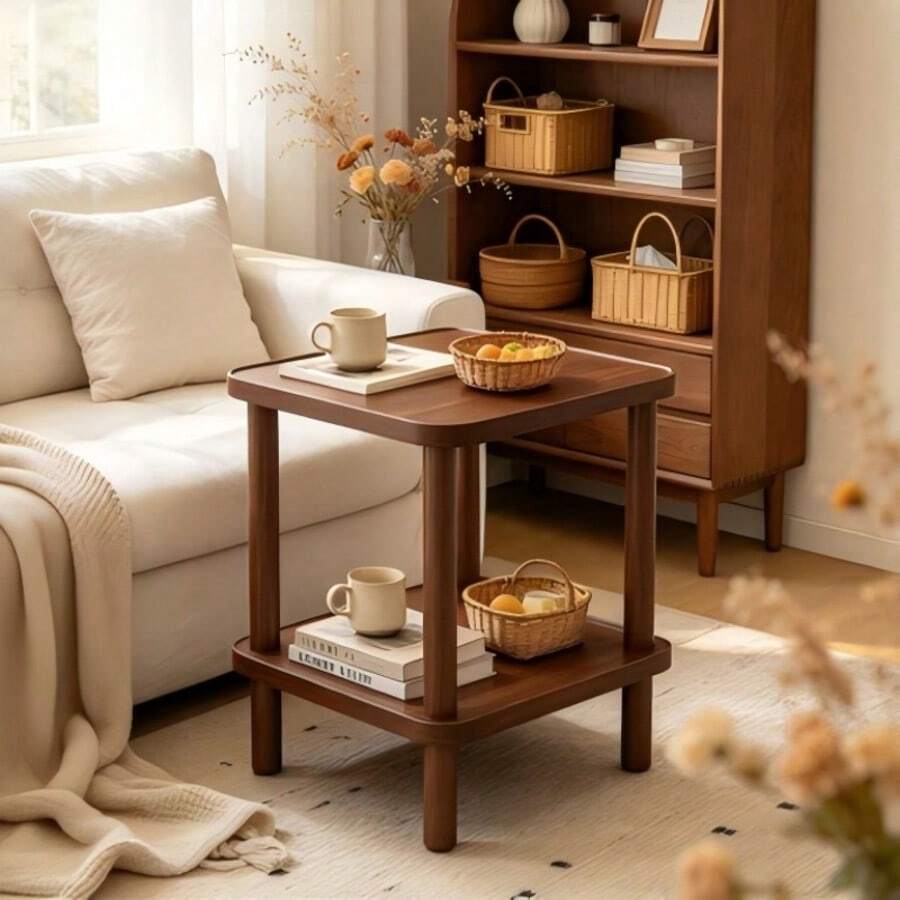 1PC Double-Layer Edge Table, Small Coffee Table On The Side Of The Sofa, Upper Layer Can Hold Water Cups, Table Lamps, Snacks, Small Edge Table, Living Room Storage Small Table, And Can Also Be Placed In The Bedroom As A Bedside Table. - Multicolor - View 1
