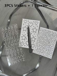 1pc/2pcs/3pcs/4pcs 3D Silver Rhinestone Decor Sticker Set With English Letters, Numbers, Hearts, Stars, Luxury Shiny Texture, Includes Tweezers, Self-Adhesive, Suitable For Phone, Laptop, Camera, Earphones, Water Bottle, Electronic Device Case, Gift Box, Greeting Card, Aromatherapy Container, Storage Box Surface Decoration - one-size - View 13