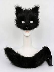 [2pcs Set]New Year Valentine's Day Halloween Christmas Cosplay Costume - Cat Mask And Animal Tail, Cute Halloween Christmas Party Performance Decoration - Multicolor - View 6