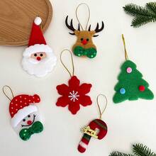 Felt Christmas Tree Hanging Ornament Set, Santa Claus Reindeer Snowman Snowflake Christmas Tree Candy Cane Pendants, Gold Rope Sequin Bow Christmas Tree Decorations, Holiday Home Decor, New Year Gift - Multicolor - View 3