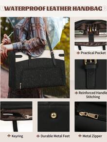 NEWHEY Women's Large Laptop Tote Bag, With 15.6 Inch Laptop Compartment, Waterproof PU Material, Suitable For Office, Business, University Use - Multicolor - View 4