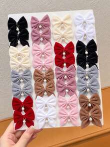 10pcs Girls Bow Hair Clips Pearl Hair Accessories Daily Versatile Autumn/Winter Hair Accessories Set - Multicolor - View 1