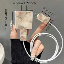 5pcs 2D Flat Design Gold Texture Phone Charger Protection Set, Charger Head Cover + Cable Protector + Storage Rope + Data Cable Protection Rope, Compatible With Iphone 20W/18W Charger - Multicolor - View 5
