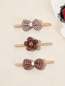 3pcs/Set Maillard Plaid Bow & Flower Headband, Newborn Skin-Friendly Soft Elastic Hairband, Versatile Hair Accessory For Baby Girls (Paper Card Not Included) - Multicolor - View 5