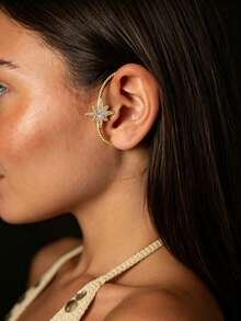 1pc Starry Rhinestone Ear Cuff, Twisted Rope Texture Sparkling Rhinestone Ear Wrap, No Piercing Exaggerated Ear Jewelry, Women's Party & Daily Wear Clip-On Earring - Rhinestones - View 4