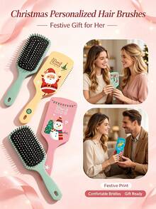 Christmas Massage Comb, Santa Claus Reindeer Christmas Tree Snowman Hair Comb, Oval Cushioned Comb, Christmas Comb - Multicolor - View 4