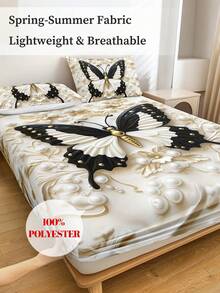 1 buah Sprei Fitted Motif Kupu-kupu Mutiara, Pelindung Kasur, Perlengkapan Tidur Kamar Tidur yang Lembut dan Nyaman Ramah Kulit, Penutup Kasur Modis, Cocok untuk Ukuran Single/Double/Queen/King, Tersedia Berbagai Ukuran, Bantal dan Sarung Bantal Tidak Termasuk - MultiWarna - View 6