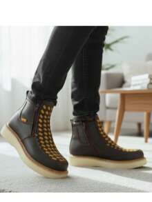 Men High-Top Leather Riding Boots - Brown - View 1