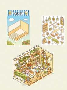 3D Decorative DIY Sticker, "Open Today" Manual Sticker, 3D Layered 3D House Scrapbooking Stickers Suitable For Small House Scene DIY Cafe Bakery Library Greenhouse Crafts And Diary, No Cutting Required Back To School - Multicolor - View 11