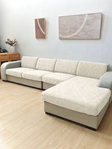 1pc Solid Color High Elasticity Removable Machine Washable Autumn/Winter Sofa Seat Cushion Cover, Suitable For Living Room Polyester Sofa Seat Cushion Cover And Backrest Cover - Beige - View 8