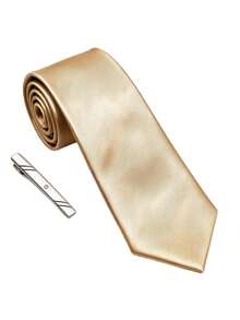 1 Set Men's Fashion Business Solid Color Diagonal Striped Tie, Suitable For Business Meetings, Job Interviews, Weddings, Parties, Gatherings And Evening Events - Champagne - View 3