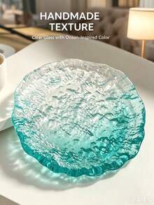 2pcs Gradient Glass Coasters, Transparent Asymmetrical Round Coasters With Ice Crack Pattern, Multi-Functional Coasters, Decorative Coasters, Suitable For Various Cups And Kitchen Countertops, Perfect Gift Choice - Multicolor - View 6