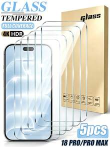 (5pcs/Pack) Tempered Glass Screen Protector, Compatible With IPhone 18 Pro Max, 18 Pro Duo, 17 Pro Max, 17, 17 Pro, 16 Pro Max, 16, 16 Plus, 16 Pro, 15 Pro Max, 15, 15 Pro, 15 Plus, 14 Pro Max, 14, 14 Pro, 14 Plus, 13, 12, 11 Pro Max And More Models; 9H Hardness, Anti-Shatter Design, High Definition Ultra Clear, Bubble-Free Adhesion, Easy Installation, Compatible With Phone Cases - Clear - View 1