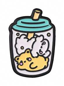 1pc/4pcs Cute Cartoon Brooch With Assorted Cat-In-Drink-Cup Patterns, Fashion Clothing Accessory Badge, Bag Lapel Pin, Gift For Friends - Multicolor - View 7