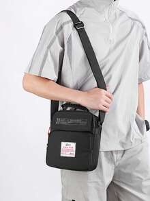 Men's Black Letter Patchwork Handbag Crossbody Bag, Multi-Compartment Large Capacity Oxford Cloth Shoulder Bag, Casual Commute Outdoor Travel Storage Small Bag - Multicolor - View 9