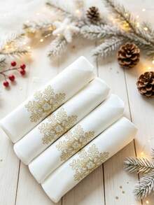 1 st 100 % polyester linneservett med broderad julsnöflinga, vit middagsservett för julhelgsparty och bordsdekoration - Guld - Visa 8