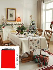 1pc Christmas Decor Woven Jacquard White Ball Pattern Rectangular Tablecloth For Coffee Table, Dining Table, Hand Wash Only - White - View 13