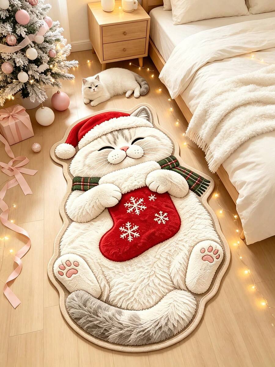 1pc 2D Printed White Cat Decorative Rug, Thickened Rug, Thick Rug, Plush Rug, Autumn/Winter Rug, Thickened Rug, Decorative Rug, Bedroom Decor, Small Rug, Rug, Home Decor, Living Room Rug, Living Room Small Rug, Bedroom Rug, Living Room Home Decor, Outdoor Rug, Washable Rug - Multi-color E - View 1