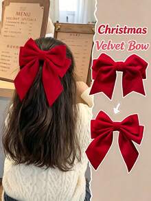 Christmas Red Hair Clip, Children's Large Bow Hair Accessory, Girls' Christmas Velvet Bow New Year Hair Clip - Multicolor - View 1