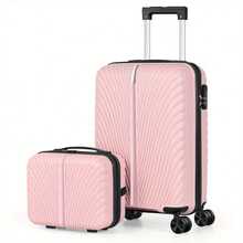 2pcs/Set Koper Kabin 20" dengan Tas Kosmetik 14", Koper Beroda Hard Shell dengan Kunci dan Roda Putar, Rose Gold, Biru, Hitam, Merah Muda - Berwarna merah muda - View 2