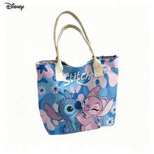 Miniso Disney Stitch & Angel Laptop Shoulder Bag, Cute Floral Print Couple Shoulder Bag For Daily Use - Pink - View 5