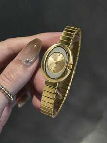 1 Gold Vintage Women's Quartz Watch, Daily Wear, Elastic Strap, Fashionable Personality, Simple And Casual Style, Holiday Gift Selection - Gold - View 6