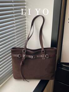 Large Capacity Tote Bag, Commuter Style Women's Fashion Shoulder Bag - Coffee Brown - View 2