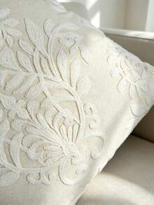 1pc Plant Embroidered Cushion Cover Without Filler, Modern Canvas Throw Pillow Cover, For Sofa, Living Room - Beige - View 3