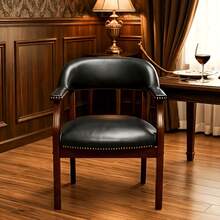 QIAN&S Vintage Solid Wood Upholstered Dining Armchair With Handcrafted Brass Rivets, Cushion Built-In Anti-Sagging Spring, For Dining Room, Living Room, Study, Office Reception & Guest Room - Black - View 6