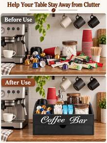 Coffee Bar Organizer Stand, Wooden Coffee Bar Accessory Organizer With Drawers, Coffee Station Organizer With Coffee Pod Basket, Coffee And Tea Condiment Organizer Stand, Kitchen Countertop Organizer, Coffee Pod Holder, Tea Bag Storage, Cafe Decor - Multicolor - View 3