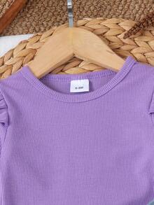 2pcs Baby Girl Cute Forest Style Long Sleeve Ribbed Corduroy Overall Dress Set With 3D Flower, Thin For Spring/Autumn - Purple - View 7