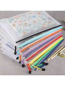 20pcs Waterproof A4 Zipper Mesh File Folders, Suitable For Cross-Stitch And Puzzles Projects, For Travel, School, Board Meetings And Office/School Supplies, 5 Macaron Colors,Back To School,School Supplies - Multicolor - View 11