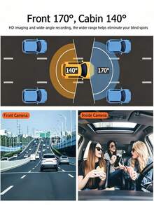 1080P HD Dual Dash Cam Front Rear Interior 3-Channel Car Camera, 170° Wide Angle, Rotatable Lens, Loop Recording, 24H Parking Monitoring, Infrared Night Vision, Suitable For Sedan SUV Truck Video Recorder, Memory Card Not Included - A - View 8
