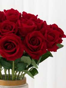 1/4/7/10/20Pcs 19.7 Inch Artificial Velvet Red Roses, Artificial Flowers, Artificial Bridal Bouquets, Realistic Velvet Fake Flowers, Floral Arrangement Decoration, Valentine's Day Gift, Wedding Party, Home Decor, Birthday Gift, Vase Decor - Red - View 2