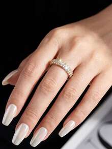1pc Moissanite Ring, Luxury Full Circle Double Row Pave Band, Suitable For Women's Wedding And Party - Full Circle Double Row Of Diamond Moissanite Ring - View 7