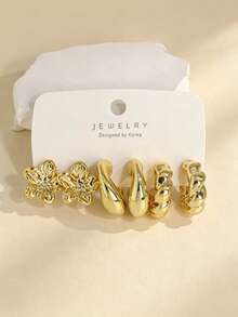 6/18pcs Fashion Elegant Floral Geometric Multicolor Gold Metal Earrings Set, Women's Fashion Earrings Set, Gift For Women - Gold - View 6