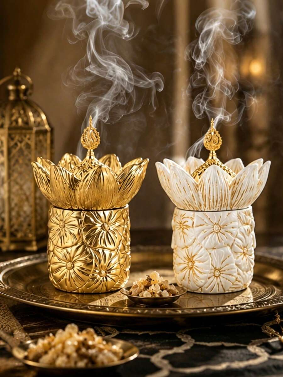 1pc Floral Resin Incense Burner, Middle Eastern Arabic Style Aromatherapy Decor, Exquisite Floral Design, Ideal Decoration For Living Room, Home, Office, Meditation Space, Desk, Festivals And Parties, Perfect Decorative Gift - Incense Burner - View 1