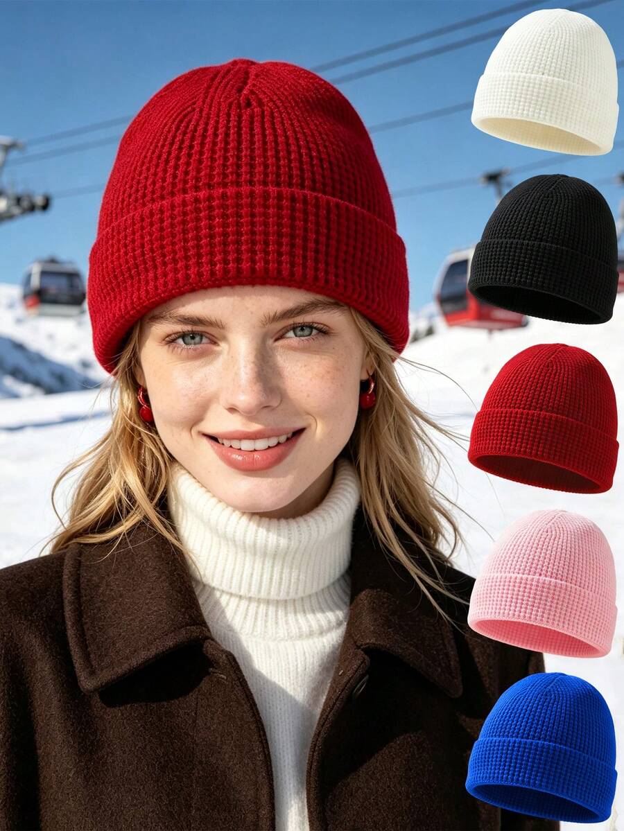 1/2pcs High Quality Oversized Women's Fashion Solid Color Knitted Hat With Horn Decoration, Suitable For Halloween Costume And Winter Outings - Multicolor - View 1