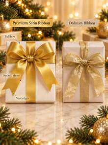 Gold Christmas Satin Ribbon 10 Yards Multiple Sizes Decorative Ribbon Satin Ribbon Suitable For DIY Crafts, Gift Wrapping, Bows, Parties, Weddings, Christmas Decorations (Paper Spool Not Included) - Gold - View 8