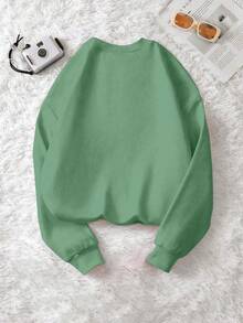 Maybe Just Hum A Few Songs, I'm Tired, Plus Size Women's Funny Slogan Print Christmas Sweatshirt, Autumn/Winter - Green - View 2