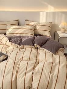 2/3 Piece Duvet Cover Set, Home Textiles, Minimalist Style, Beige And Brown Stripes, Comfortable And Breathable Bedding Set, Soft And Anti-Pilling, Without Duvet Insert, Suitable For All Bed Sizes, Applicable For All Seasons, Indoor Decor - Multicolor - View 5